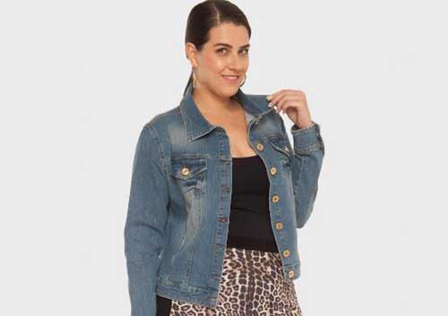 Jaqueta de Couro Plus Size Jeans 1 cor de blusa preta